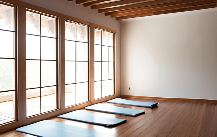**Image:** Yoga studio with soft, diffused natural light streaming through a window, a white reflector board subtly bouncing light, creating a serene and inviting atmosphere.
